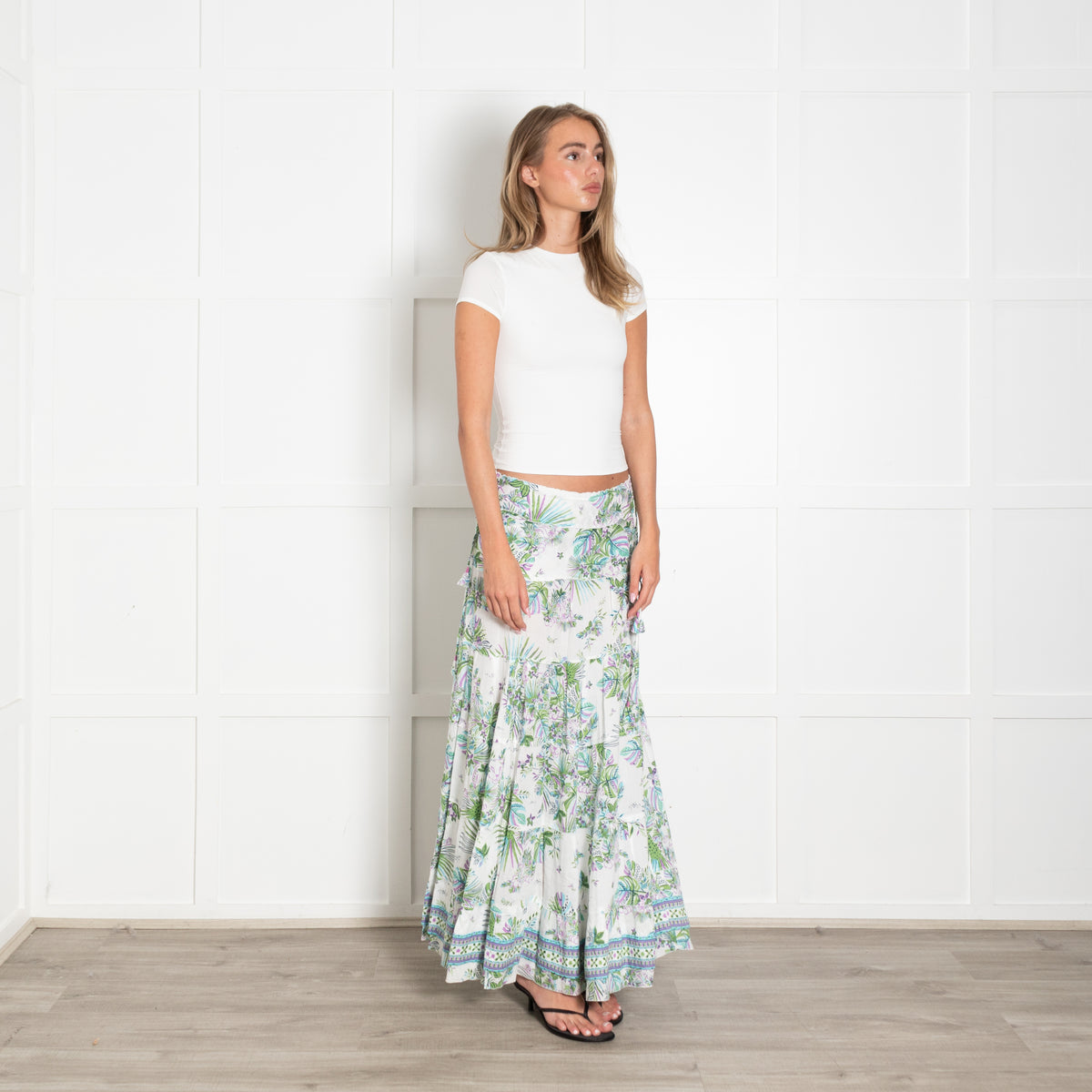 Poupette St Barth White Green Lilac Maxi Skirt