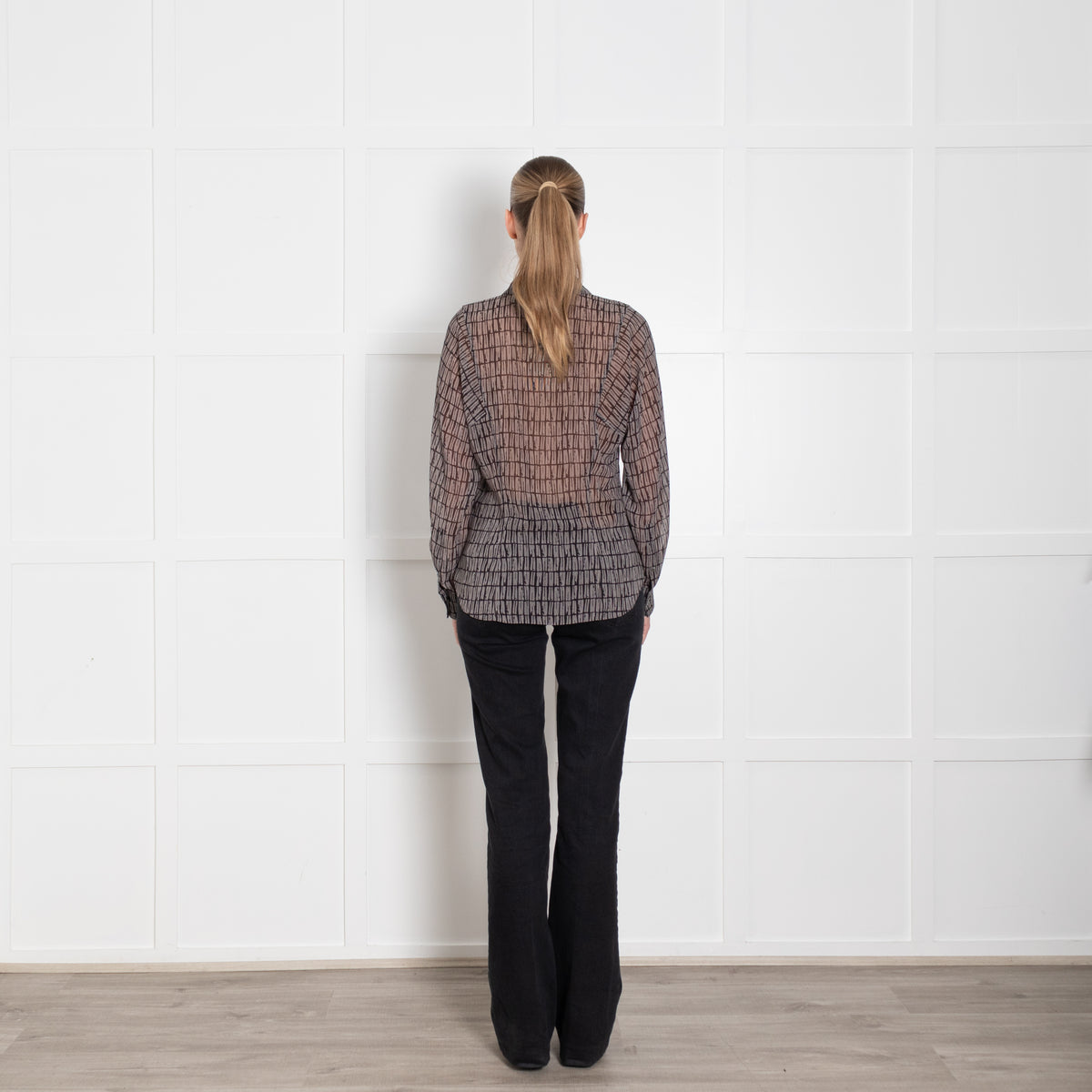 Theory Grey Patterned Sheer Shirt