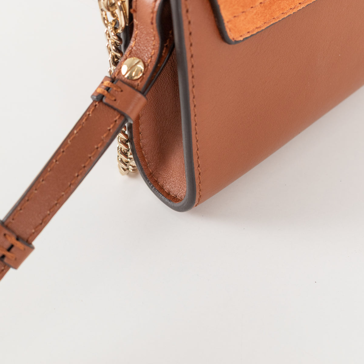 Chloe Faye Wallet on Chain in Rich Tan Suede