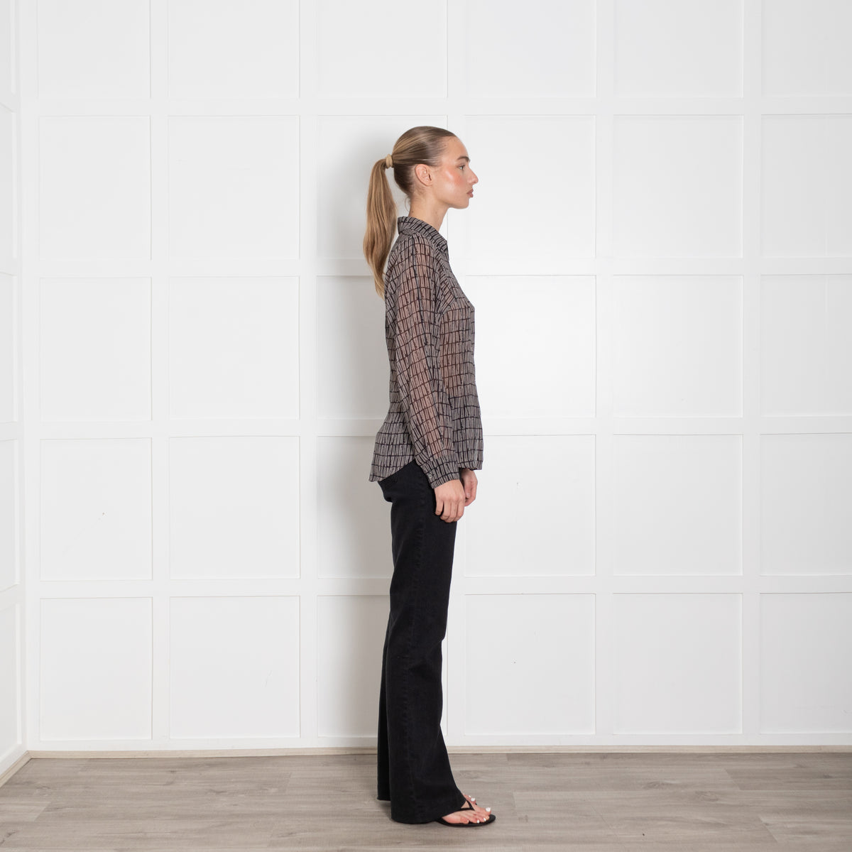 Theory Grey Patterned Sheer Shirt