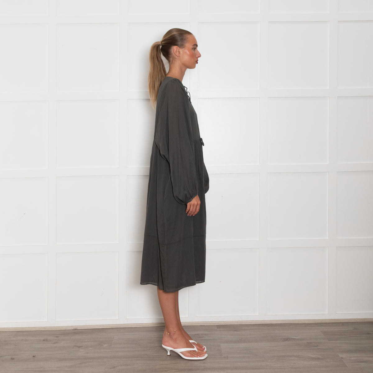 Loup Charmant Grey Cotton Long Sleeve Sun Dress