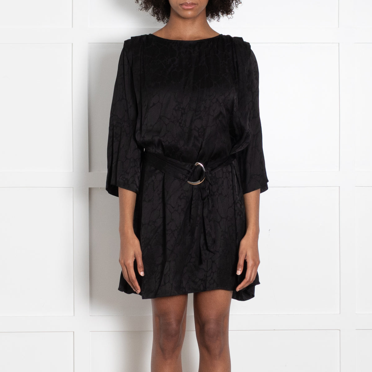 Ba&Sh Black Lady Dress with Gathered Shoulders