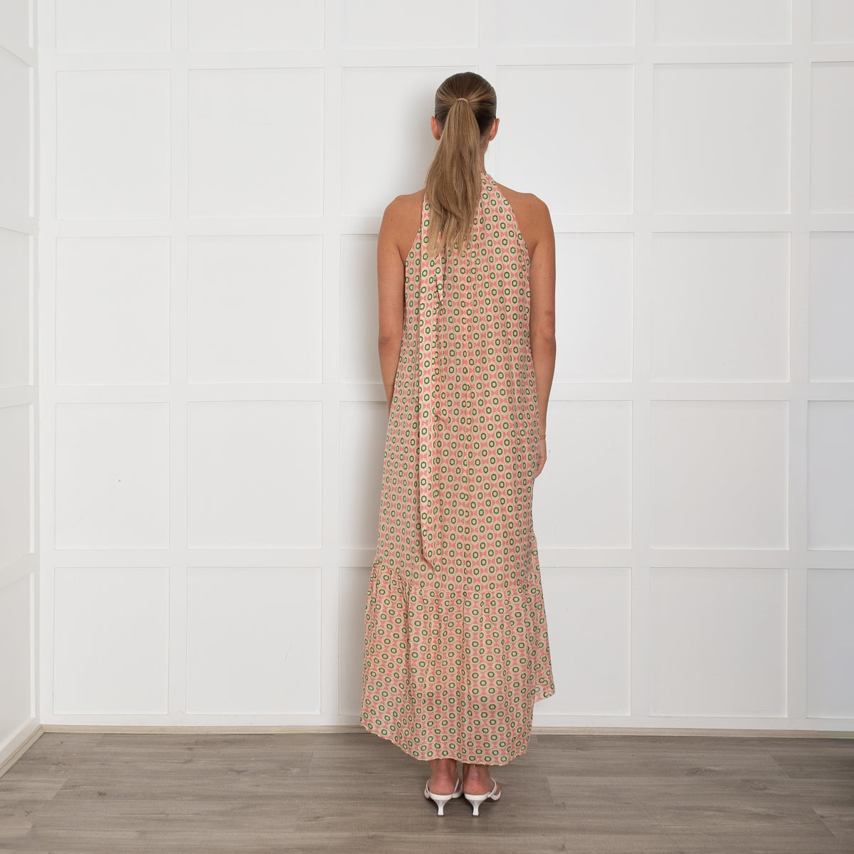 Me + Em Green and Pink Halterneck Maxi Dress