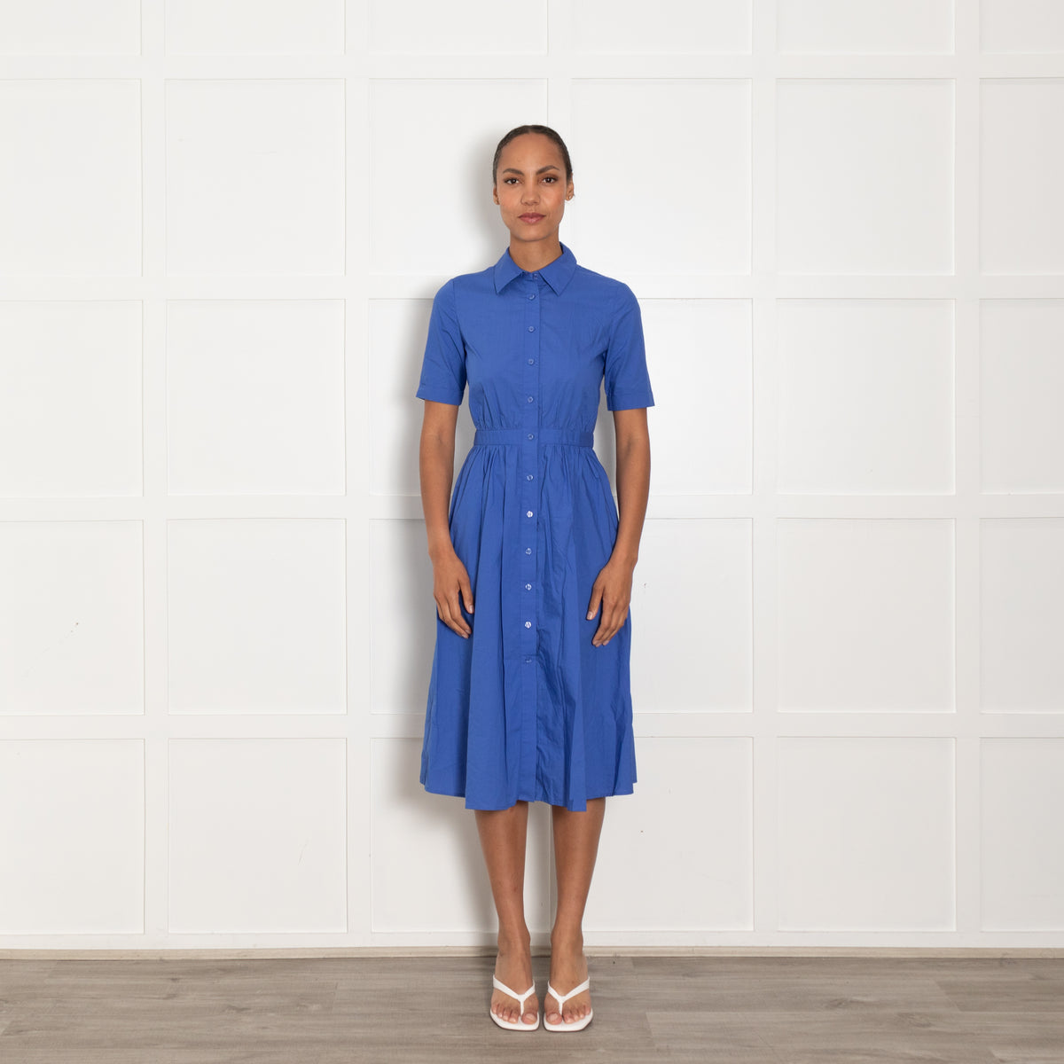 Iris & Ink Blue Button Front Shirt Cotton Dress