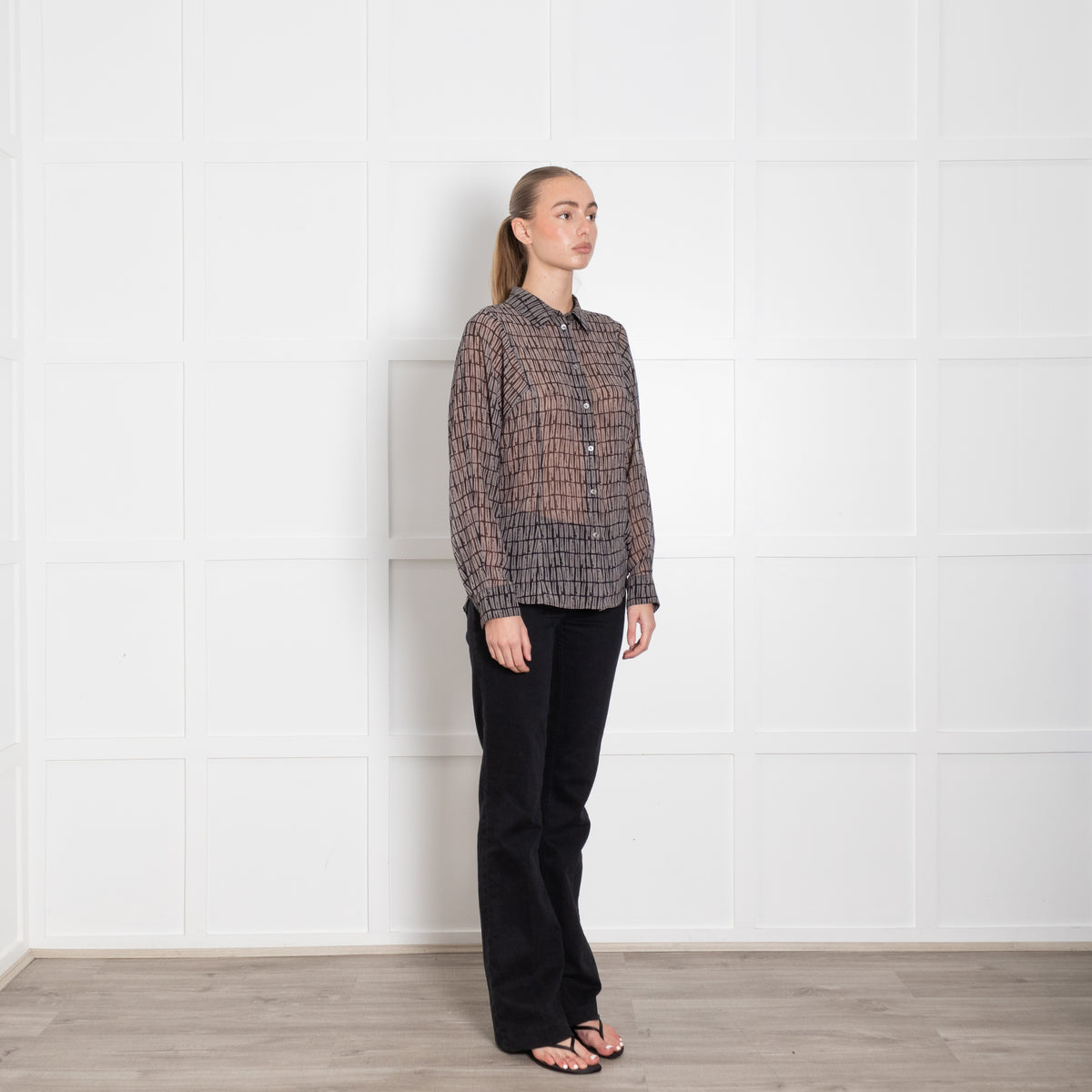 Theory Grey Patterned Sheer Shirt