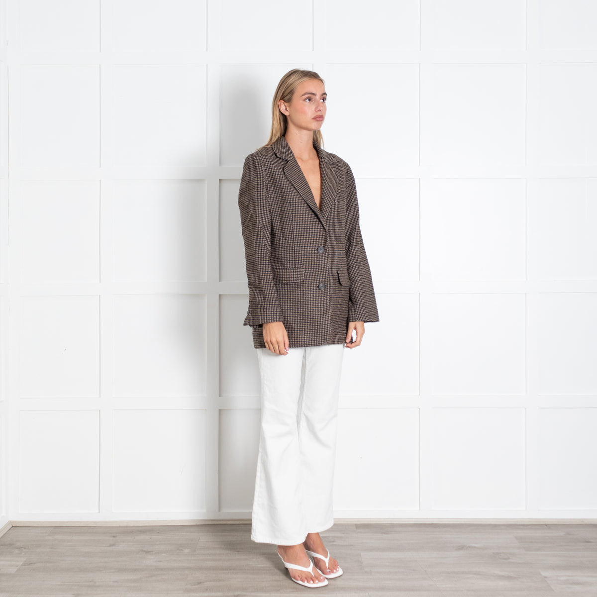Rosae Paris Brown Houndstooth Single Breasted Jacket