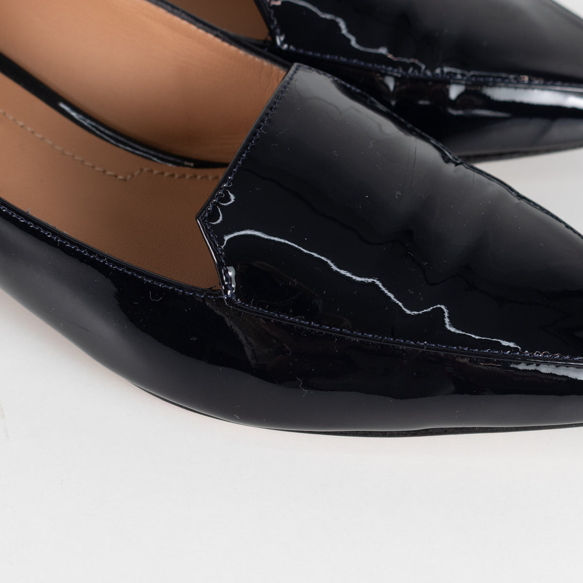 The Fold Dark Navy Patent Leather Pointed Toe Bianco Flat Shoes