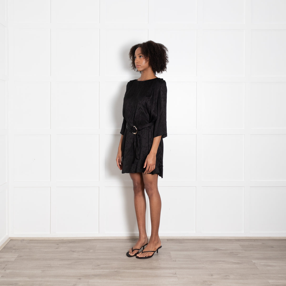 Ba&Sh Black Lady Dress with Gathered Shoulders
