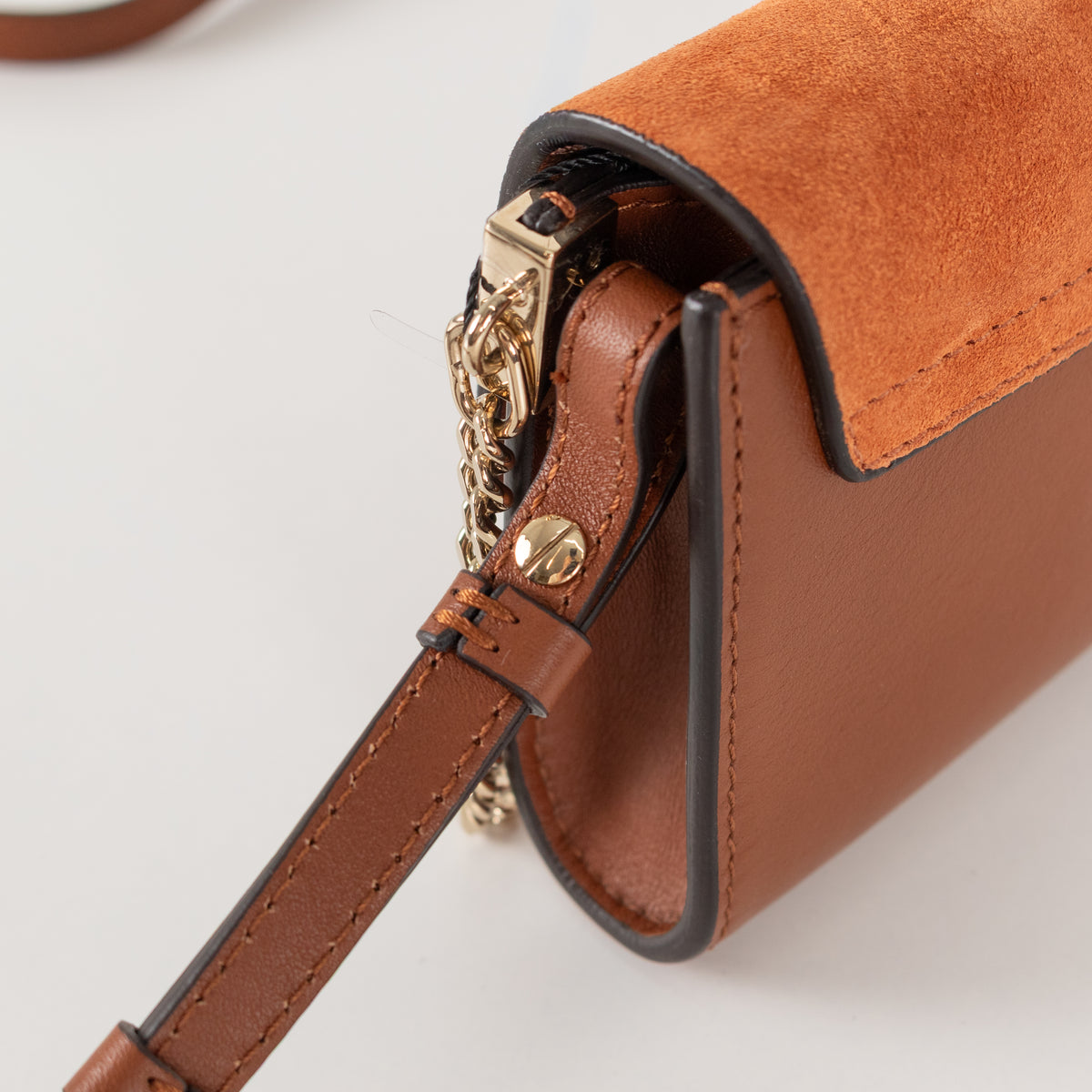 Chloe Faye Wallet on Chain in Rich Tan Suede