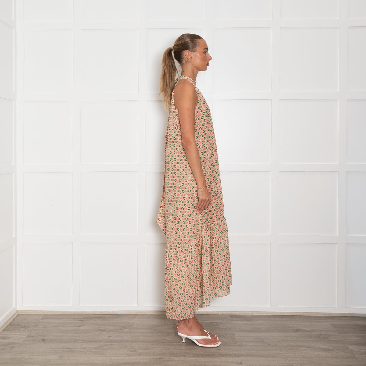 Me + Em Green and Pink Halterneck Maxi Dress