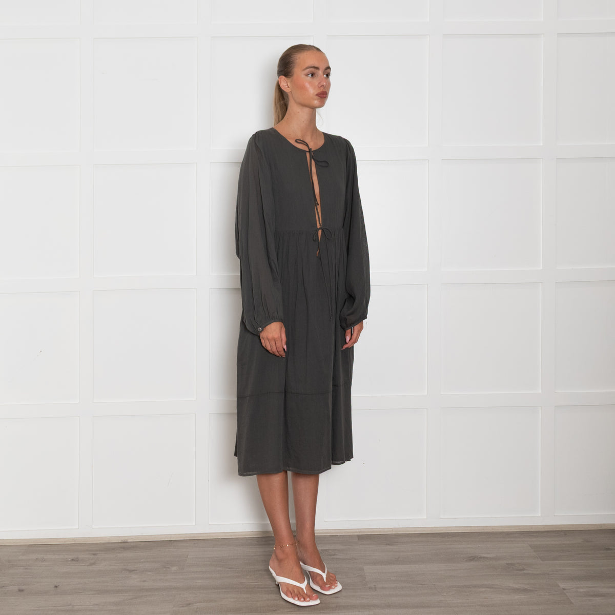 Loup Charmant Grey Cotton Long Sleeve Sun Dress