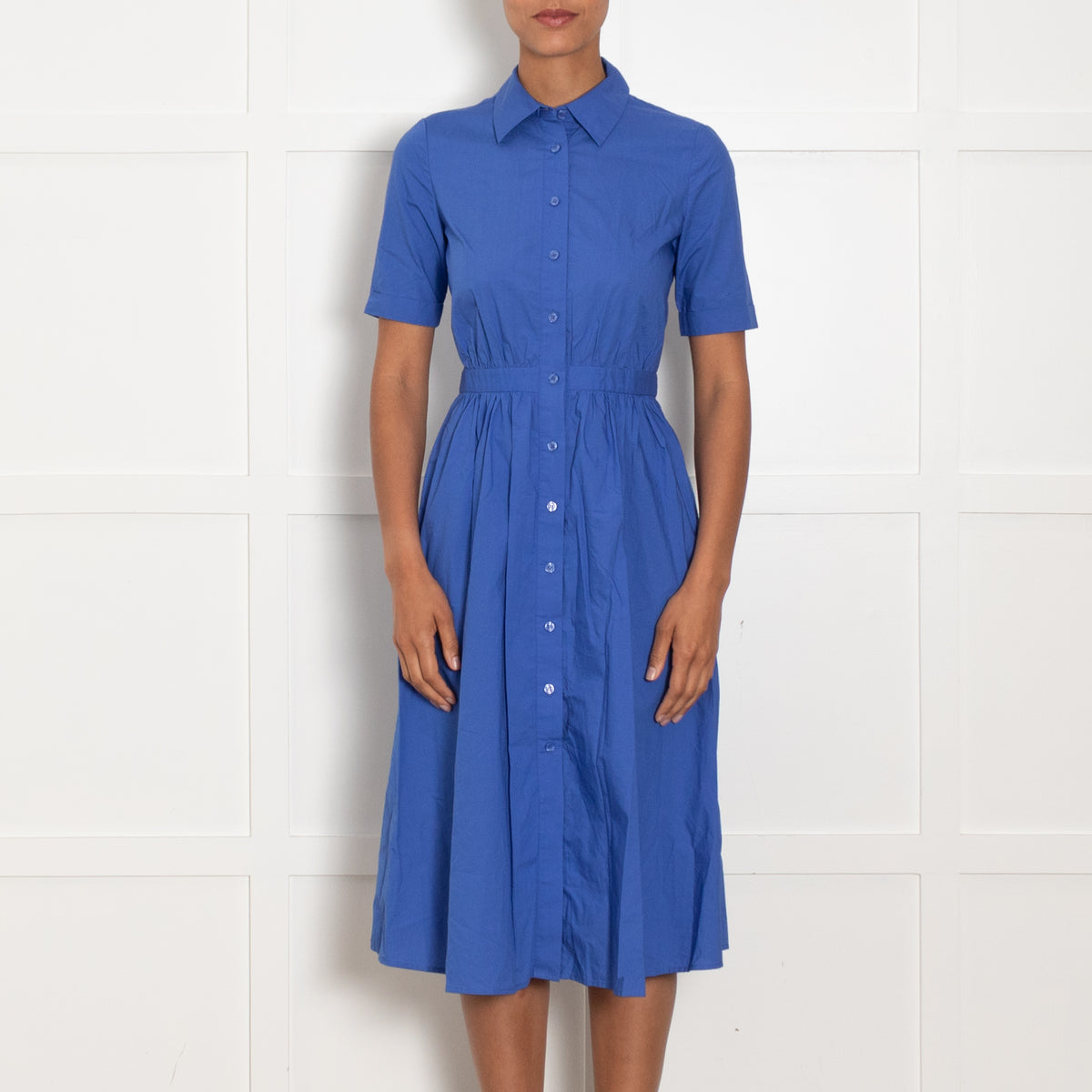 Iris & Ink Blue Button Front Shirt Cotton Dress