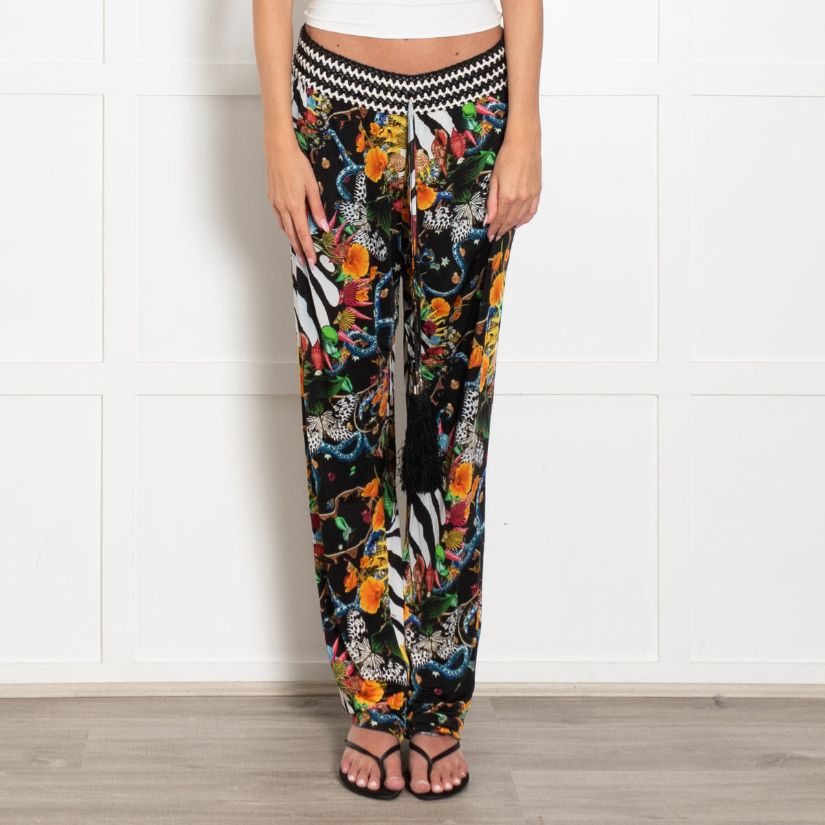 Cavalli Class Black Multi Jungle Print Stretchy Trousers