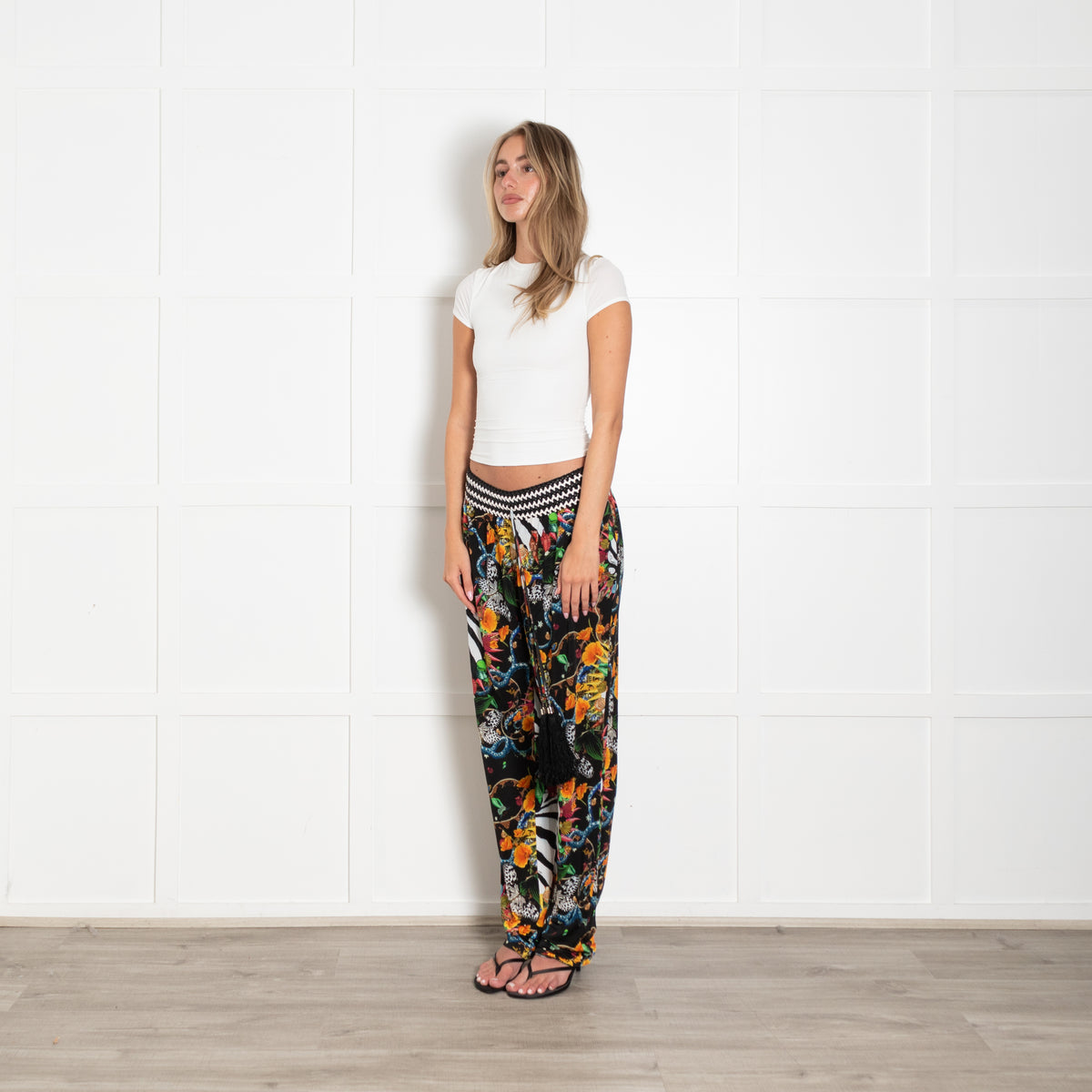 Cavalli Class Black Multi Jungle Print Stretchy Trousers