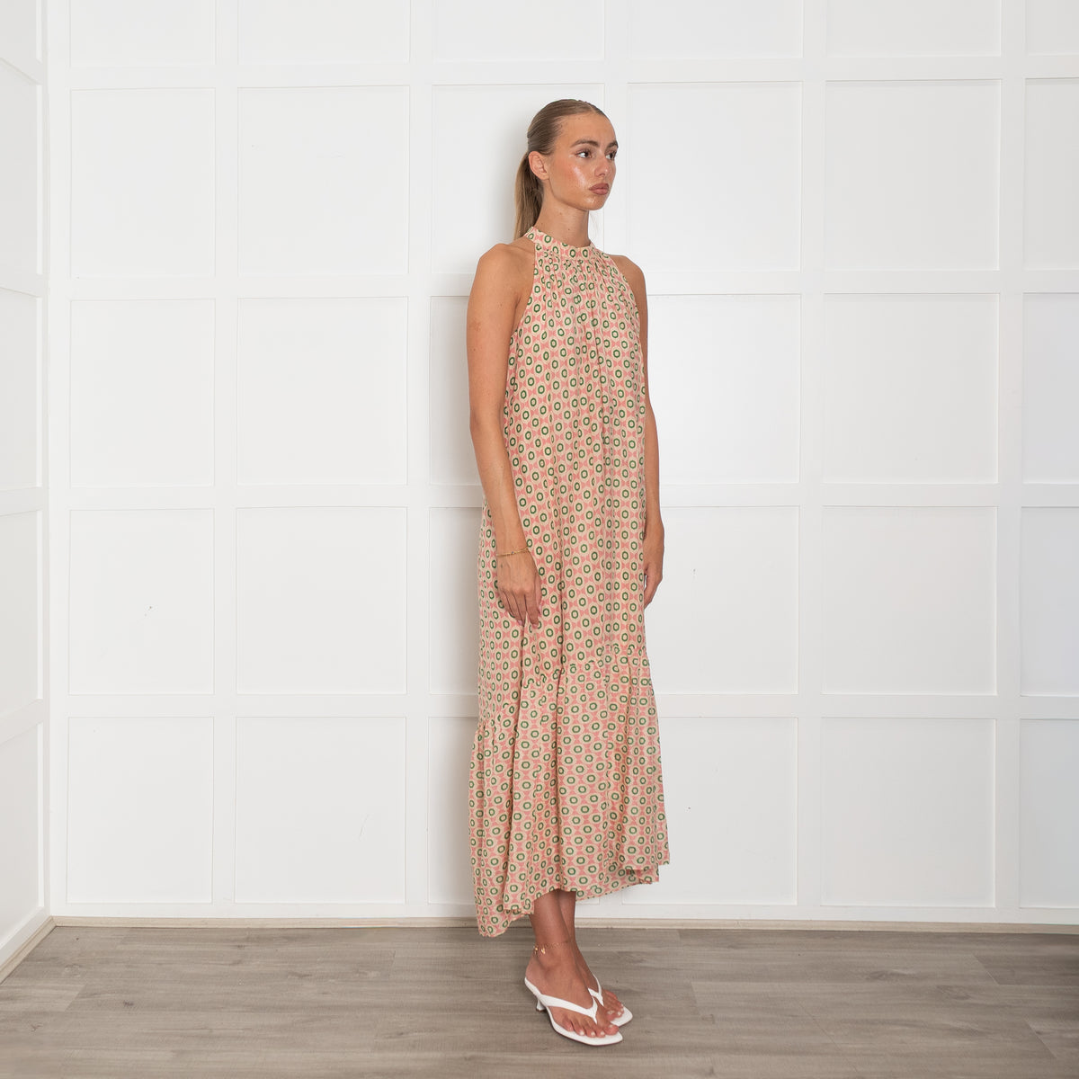 Me + Em Green and Pink Halterneck Maxi Dress