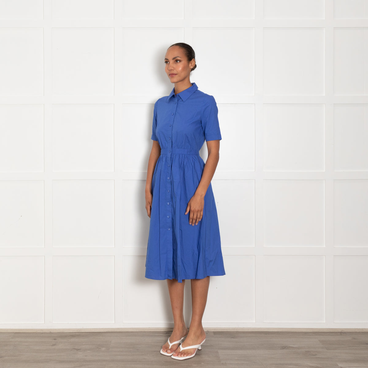 Iris & Ink Blue Button Front Shirt Cotton Dress