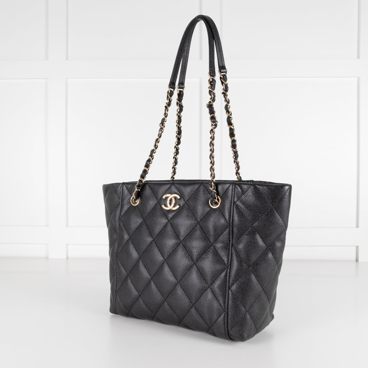 Chanel Black Quilted Caviar Leather Tote Bag