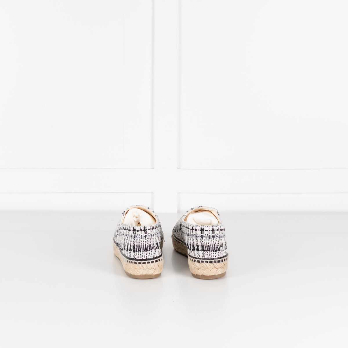 Chanel Black White Tweedy CC Espadrilles