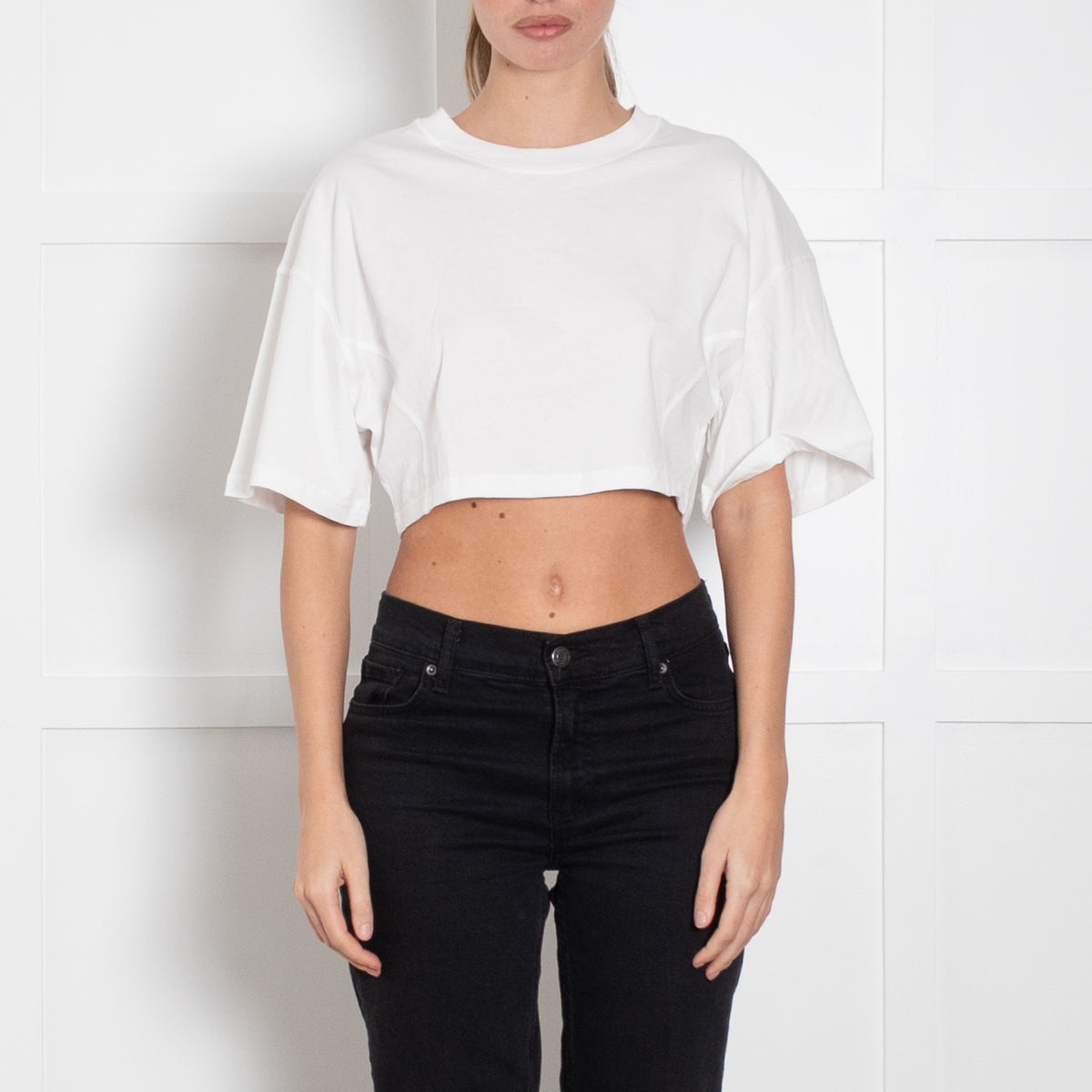 Ba & Sh White Cotton Cropped T-Shirt
