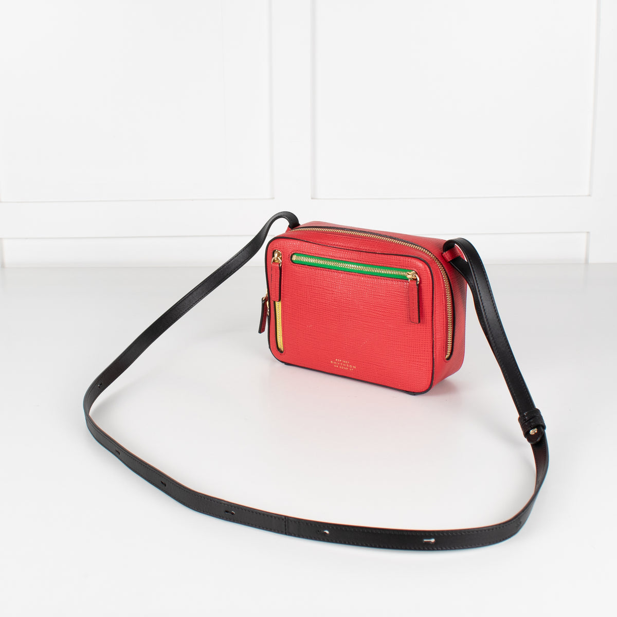 Smythson Red Panama Sliding Strap Crossgrain Leather Crossbody Bag