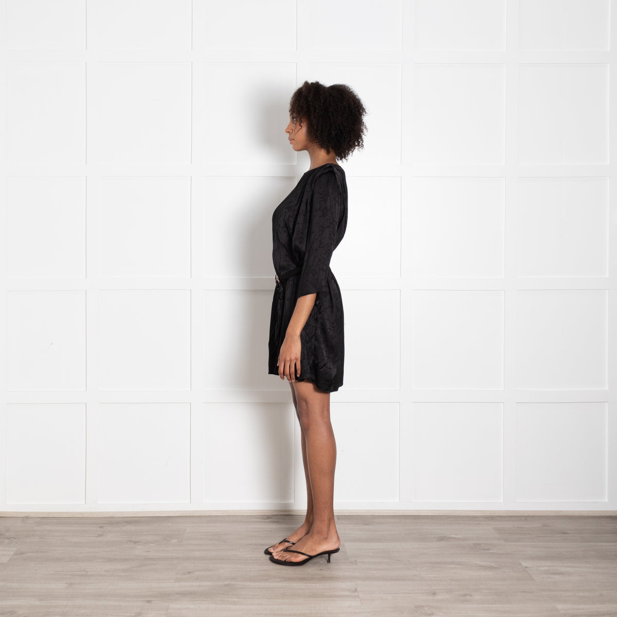 Ba&Sh Black Lady Dress with Gathered Shoulders