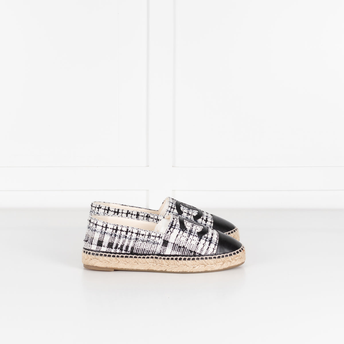 Chanel Black White Tweedy CC Espadrilles