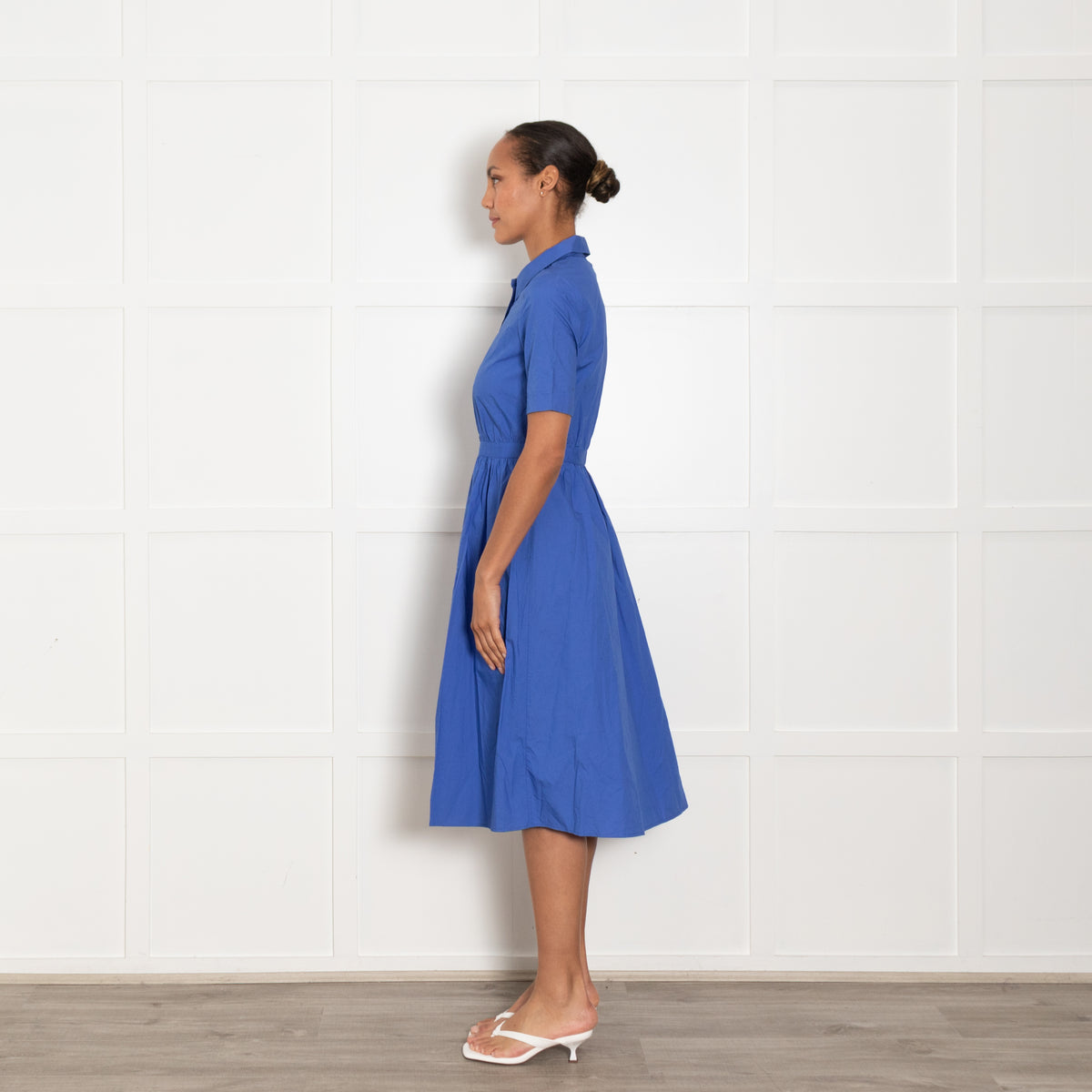 Iris & Ink Blue Button Front Shirt Cotton Dress