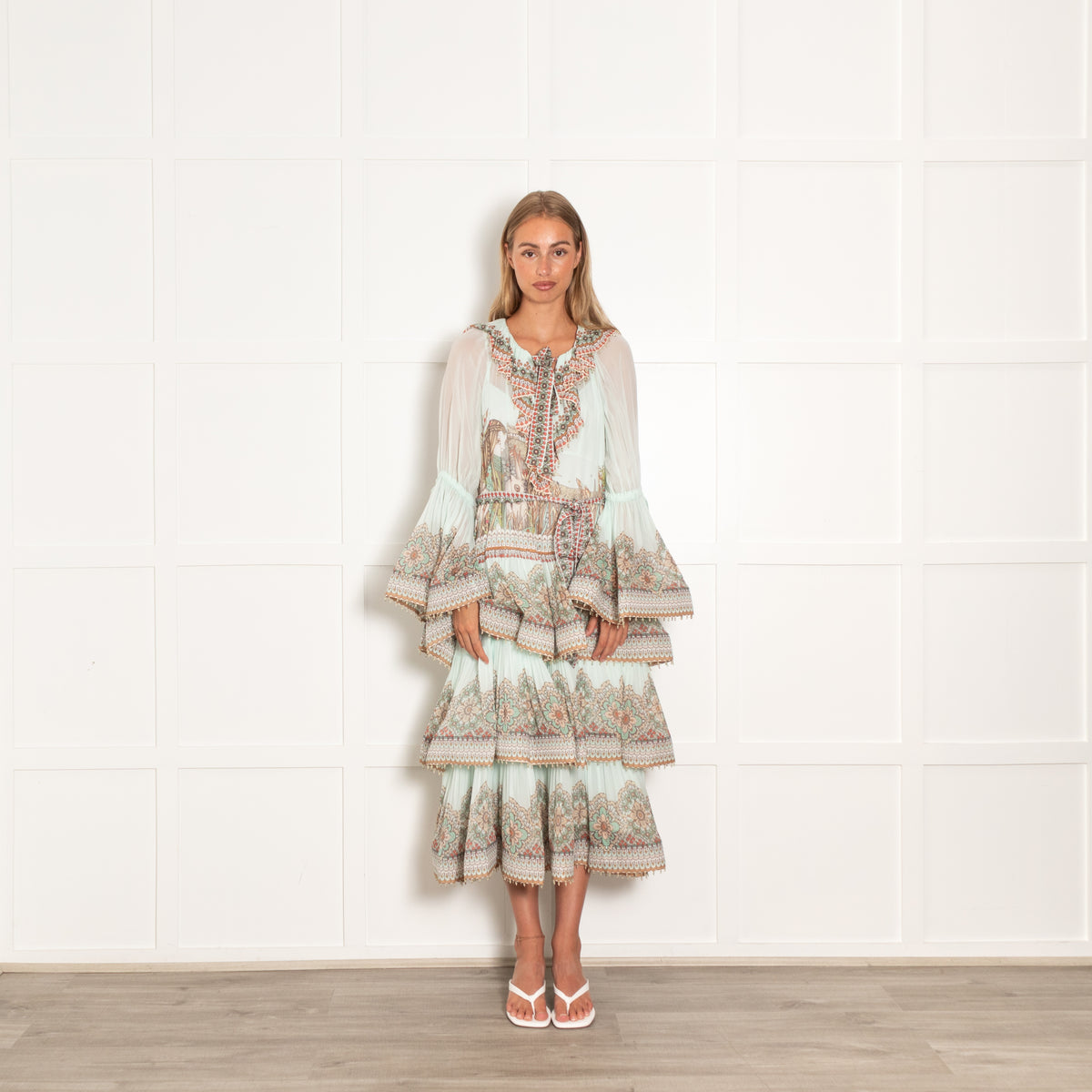 Zimmermann Turquoise Kaleidoscope Tiered Midi Dress
