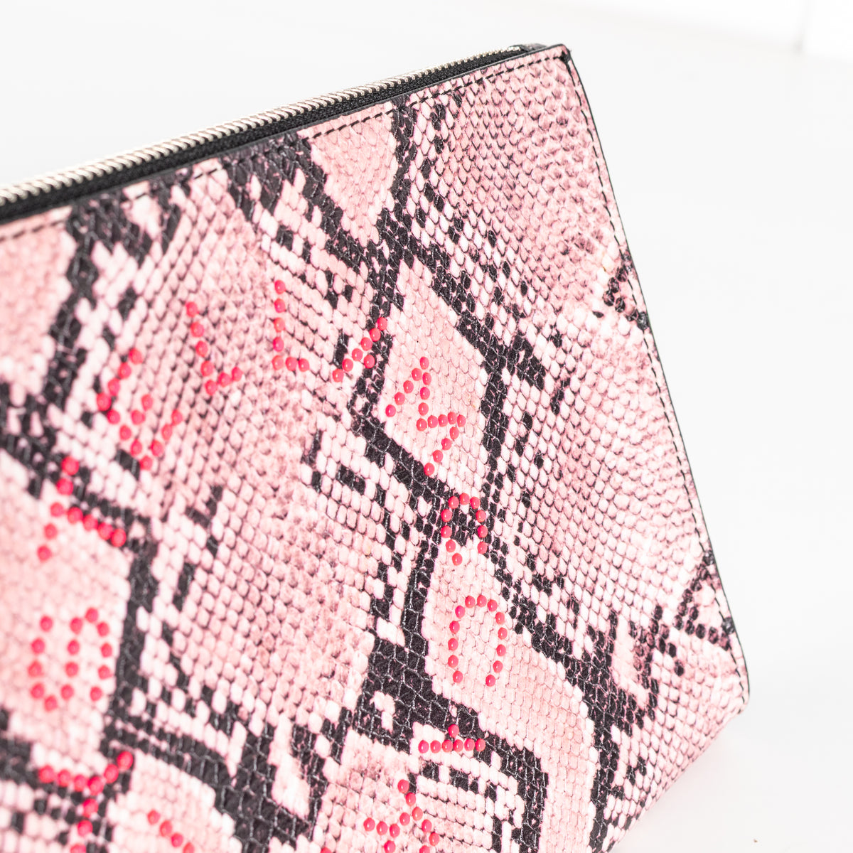 Stella McCartney Pink Snake Clutch with Pink Studs