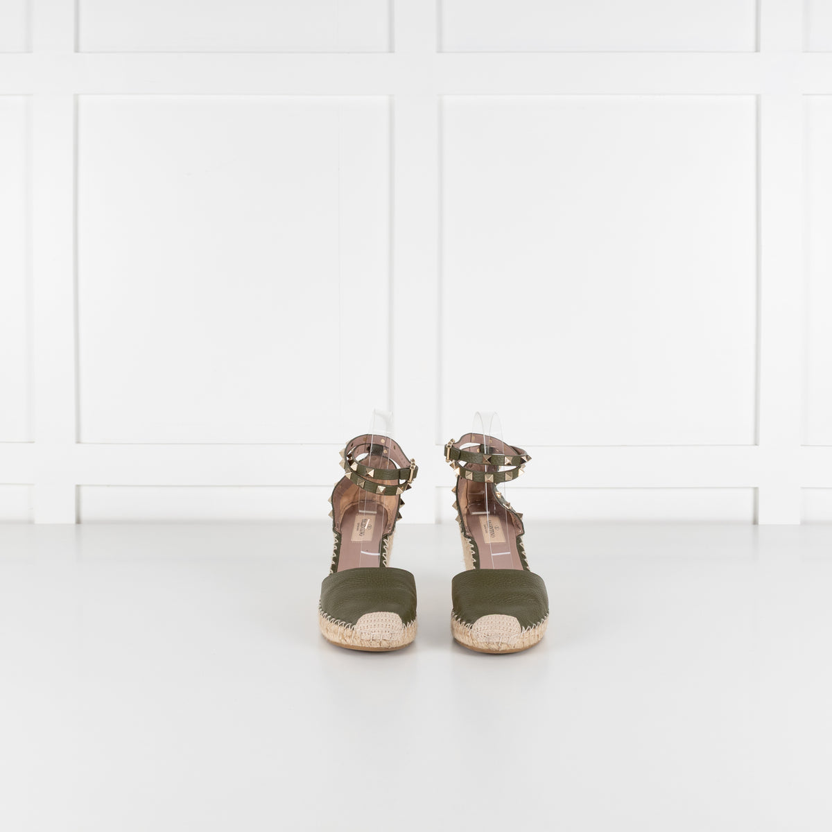 Valentino Khaki Wedge Leather Rockstud Espadrilles