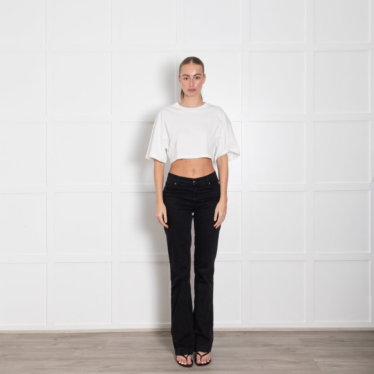 Ba & Sh White Cotton Cropped T-Shirt