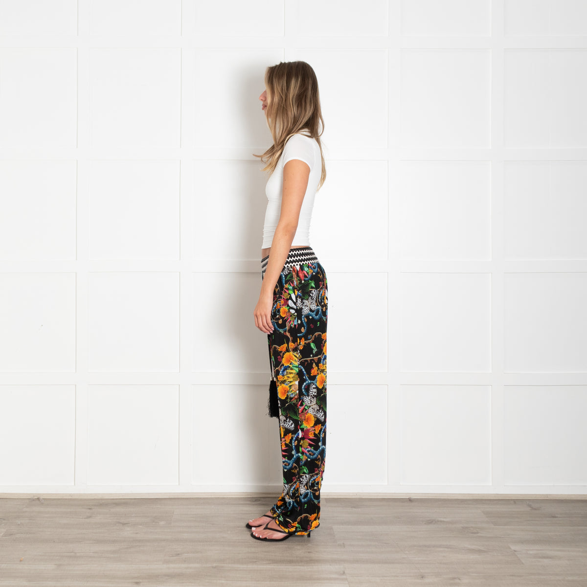 Cavalli Class Black Multi Jungle Print Stretchy Trousers