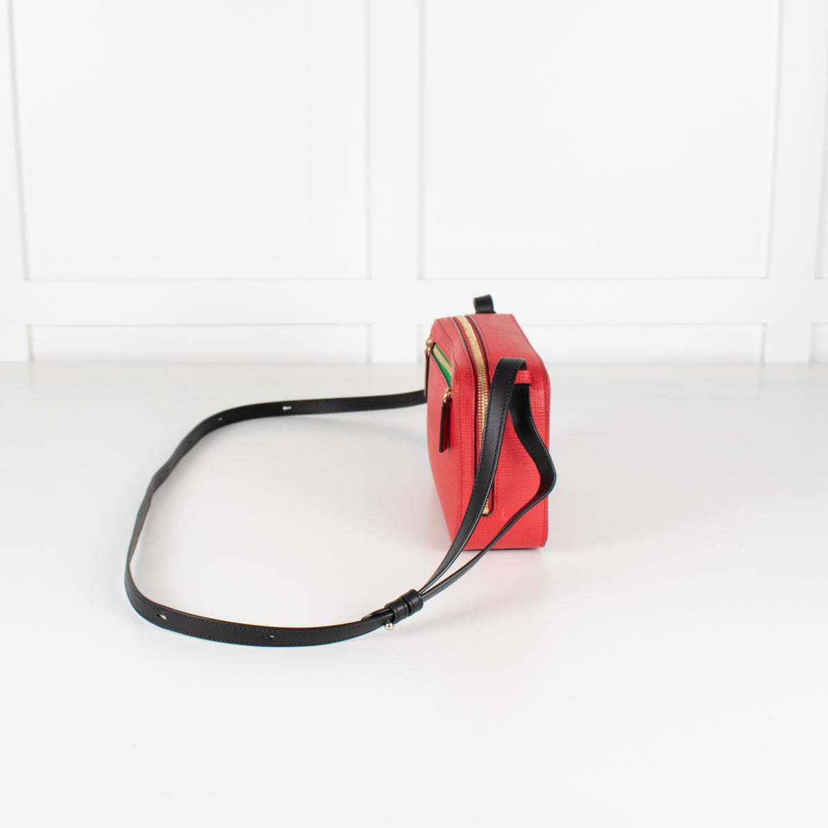 Smythson Red Panama Sliding Strap Crossgrain Leather Crossbody Bag