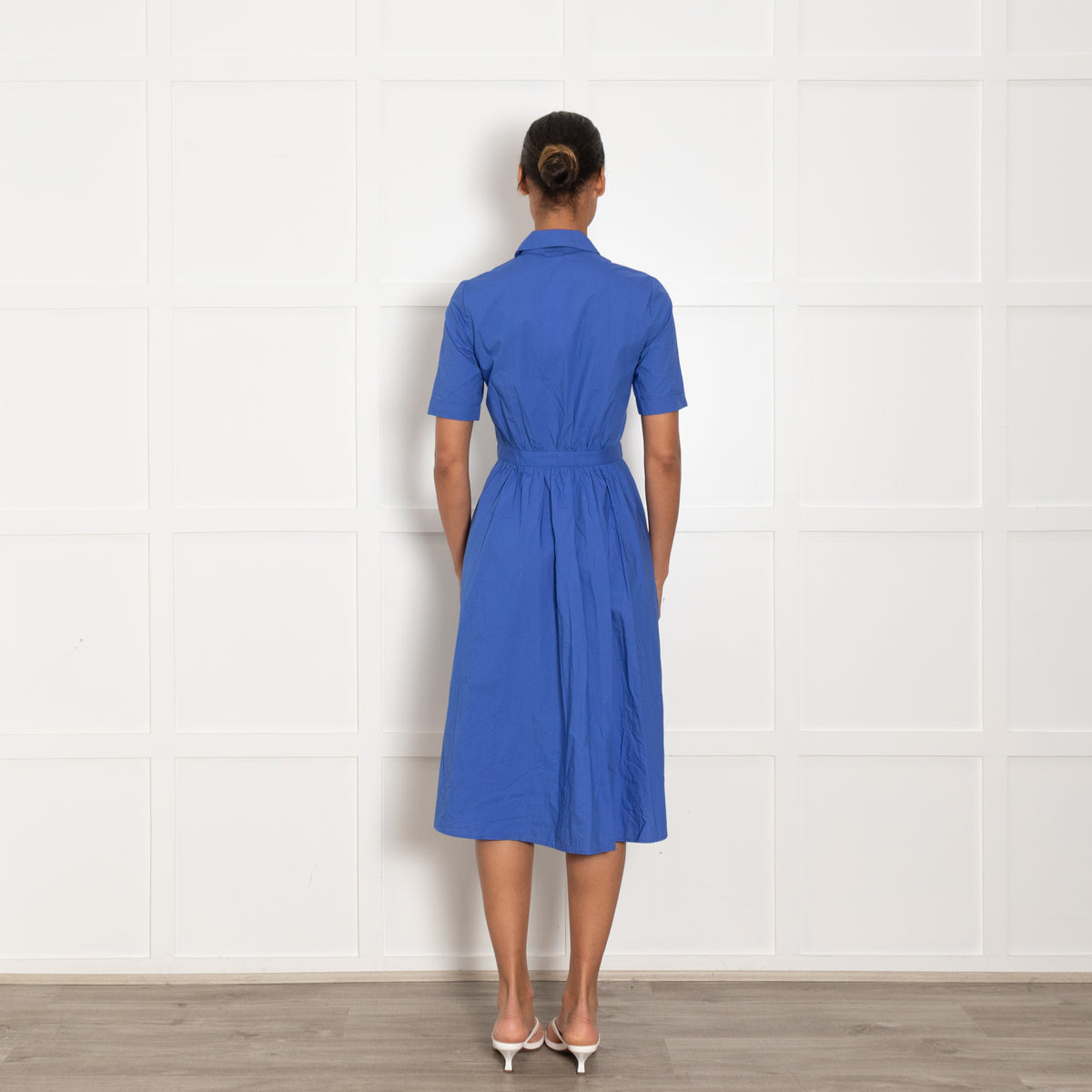 Iris & Ink Blue Button Front Shirt Cotton Dress