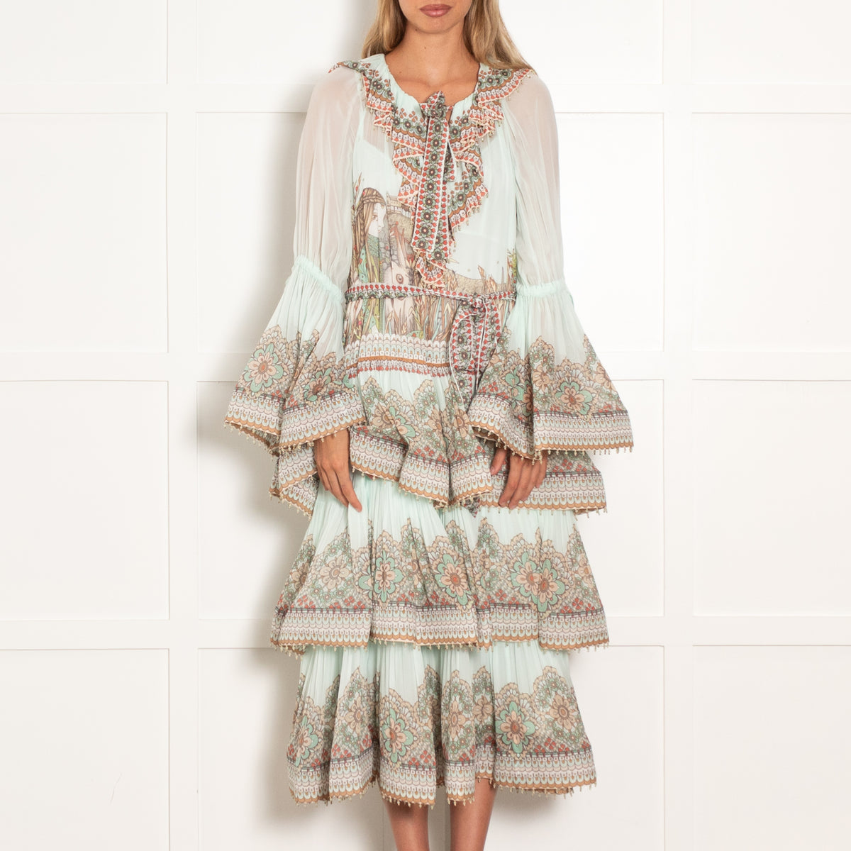 Zimmermann Turquoise Kaleidoscope Tiered Midi Dress