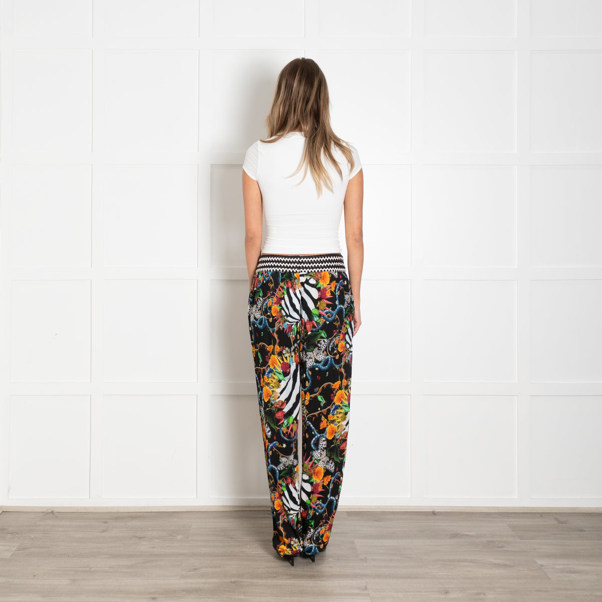 Cavalli Class Black Multi Jungle Print Stretchy Trousers