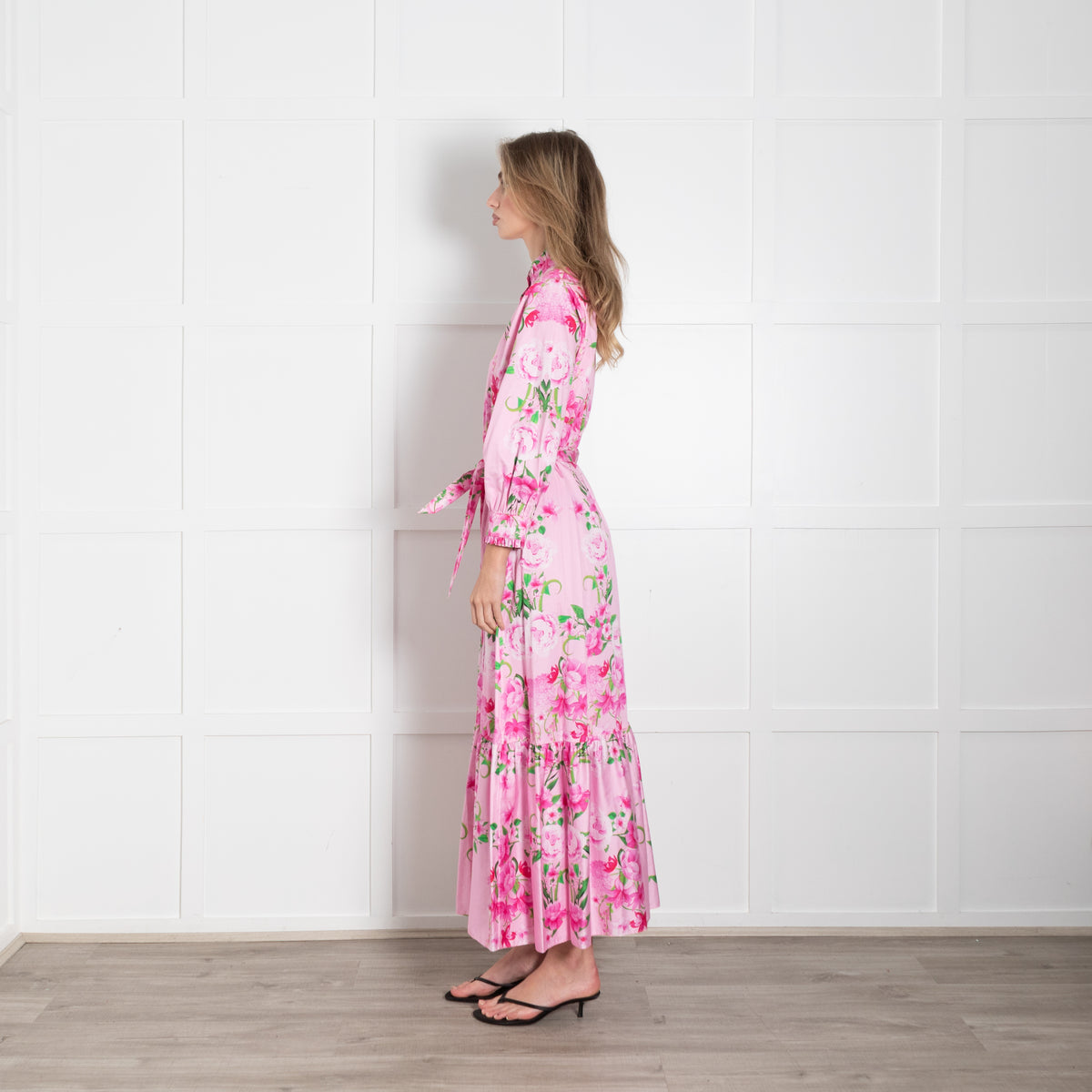 Borgo De Nor Pink Floral Ruffle Maxi Dress