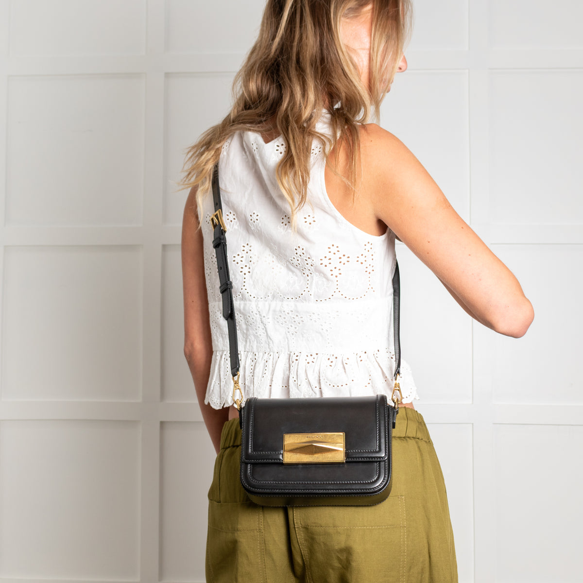 Jimmy Choo Black Leather Diamond Leather Crossbody Bag