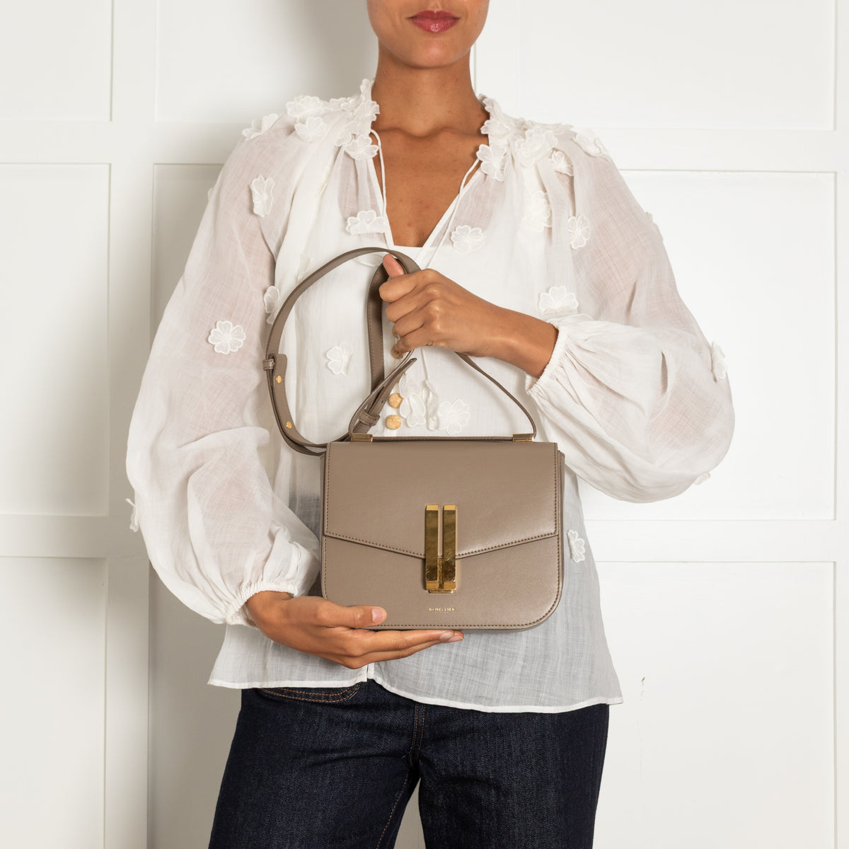 DeMellier The Vancouver Taupe Leather Crossbody Bag