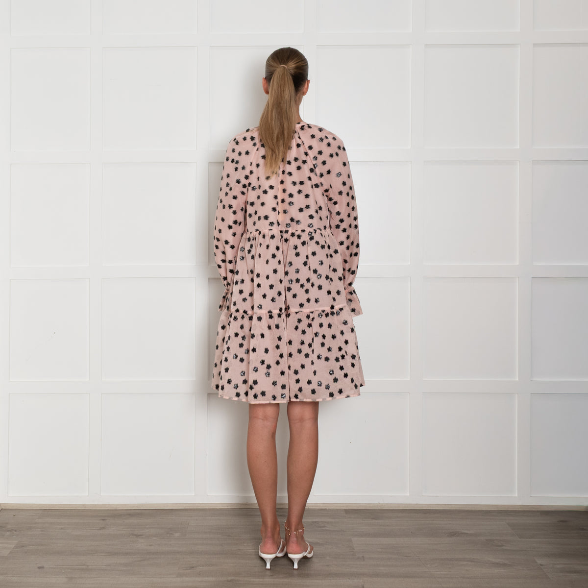 Stine Goya Pink and Black Tiered Puff Mini Dress