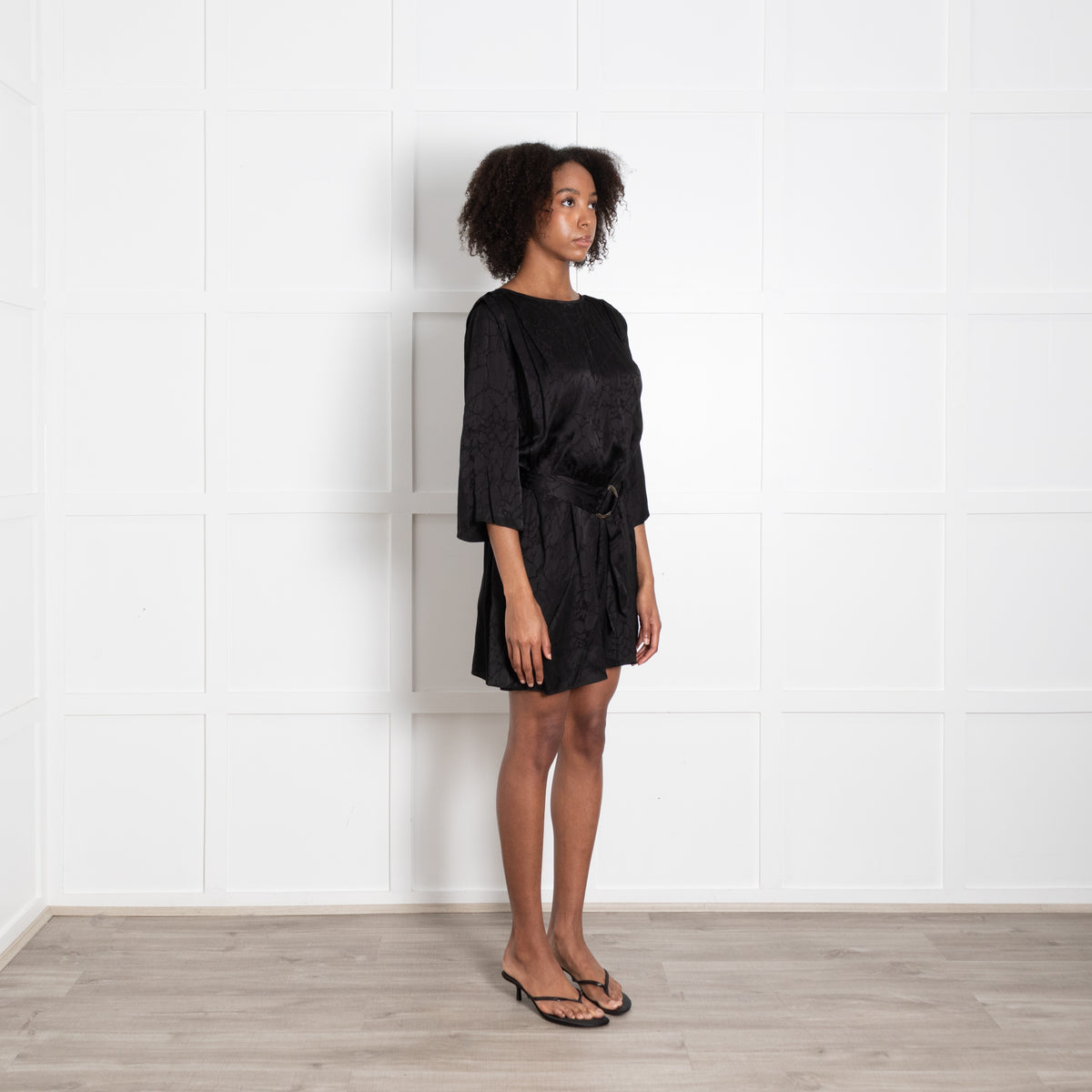 Ba&Sh Black Lady Dress with Gathered Shoulders