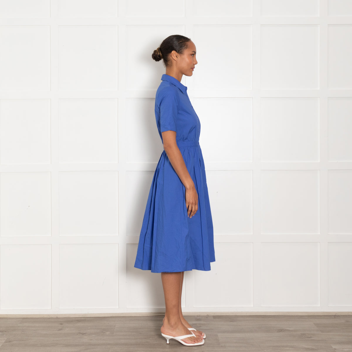 Iris & Ink Blue Button Front Shirt Cotton Dress