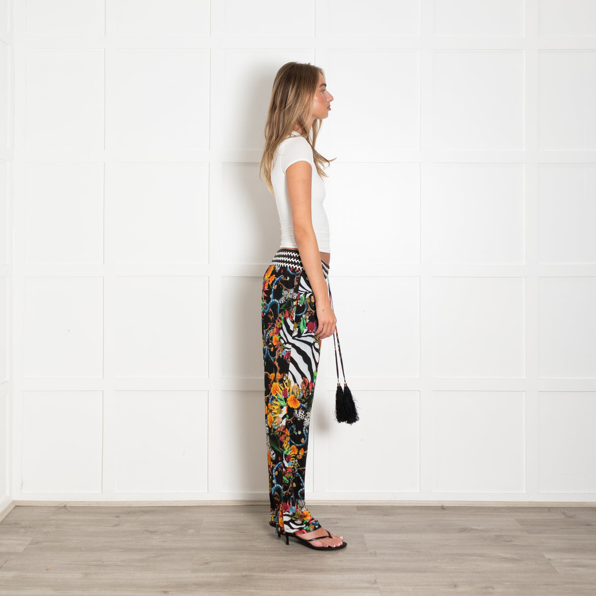Cavalli Class Black Multi Jungle Print Stretchy Trousers