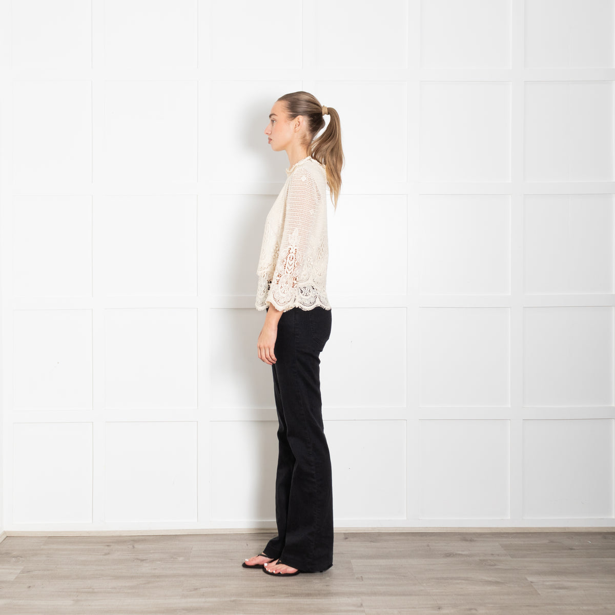 MIH Jeans Cream Broderie Anglaise Cotton Long Sleeve Top