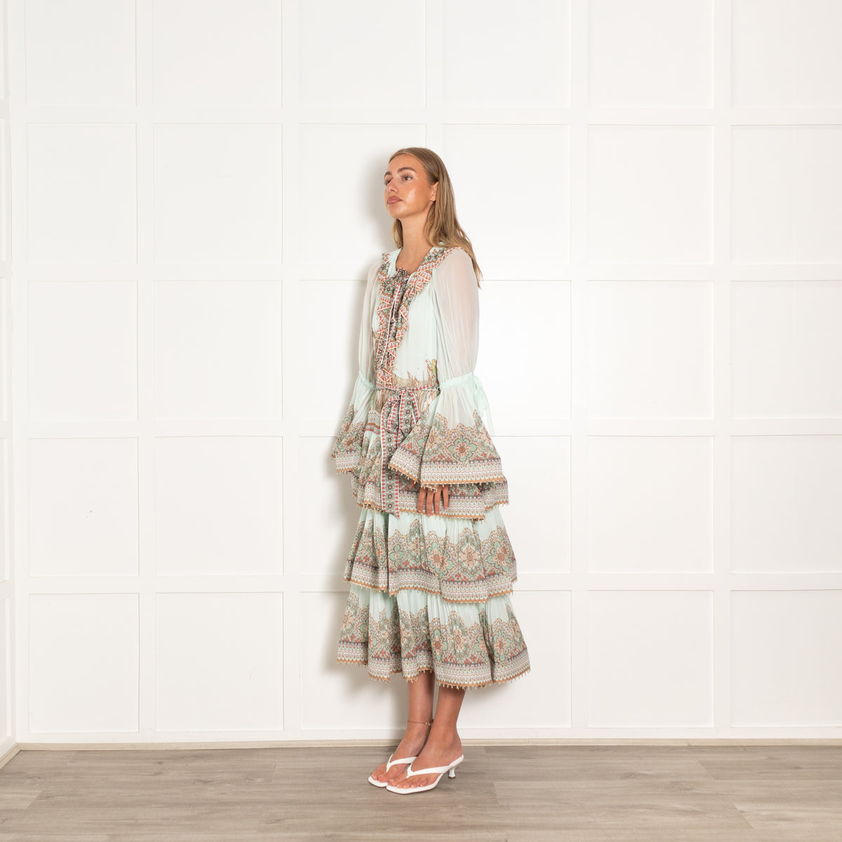 Zimmermann Turquoise Kaleidoscope Tiered Midi Dress