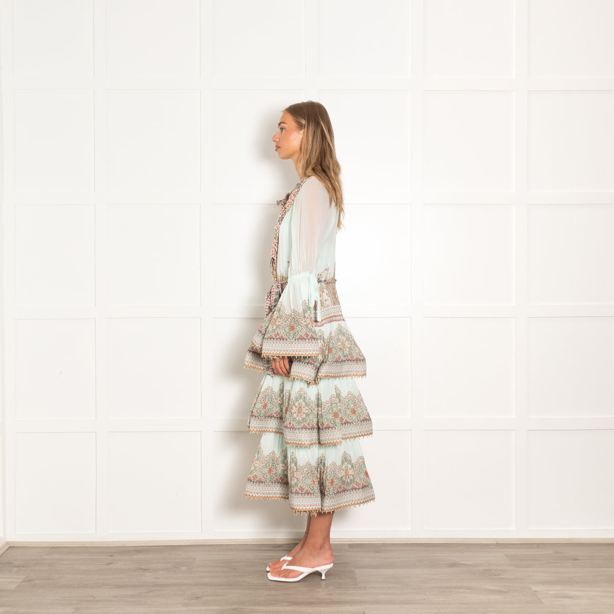 Zimmermann Turquoise Kaleidoscope Tiered Midi Dress