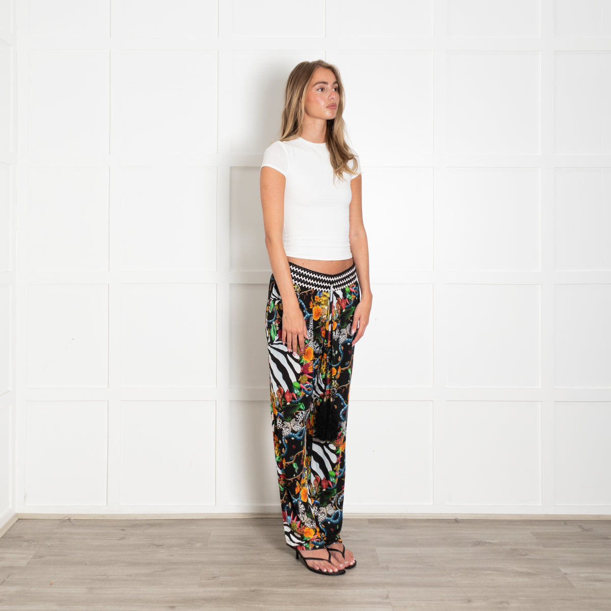 Cavalli Class Black Multi Jungle Print Stretchy Trousers