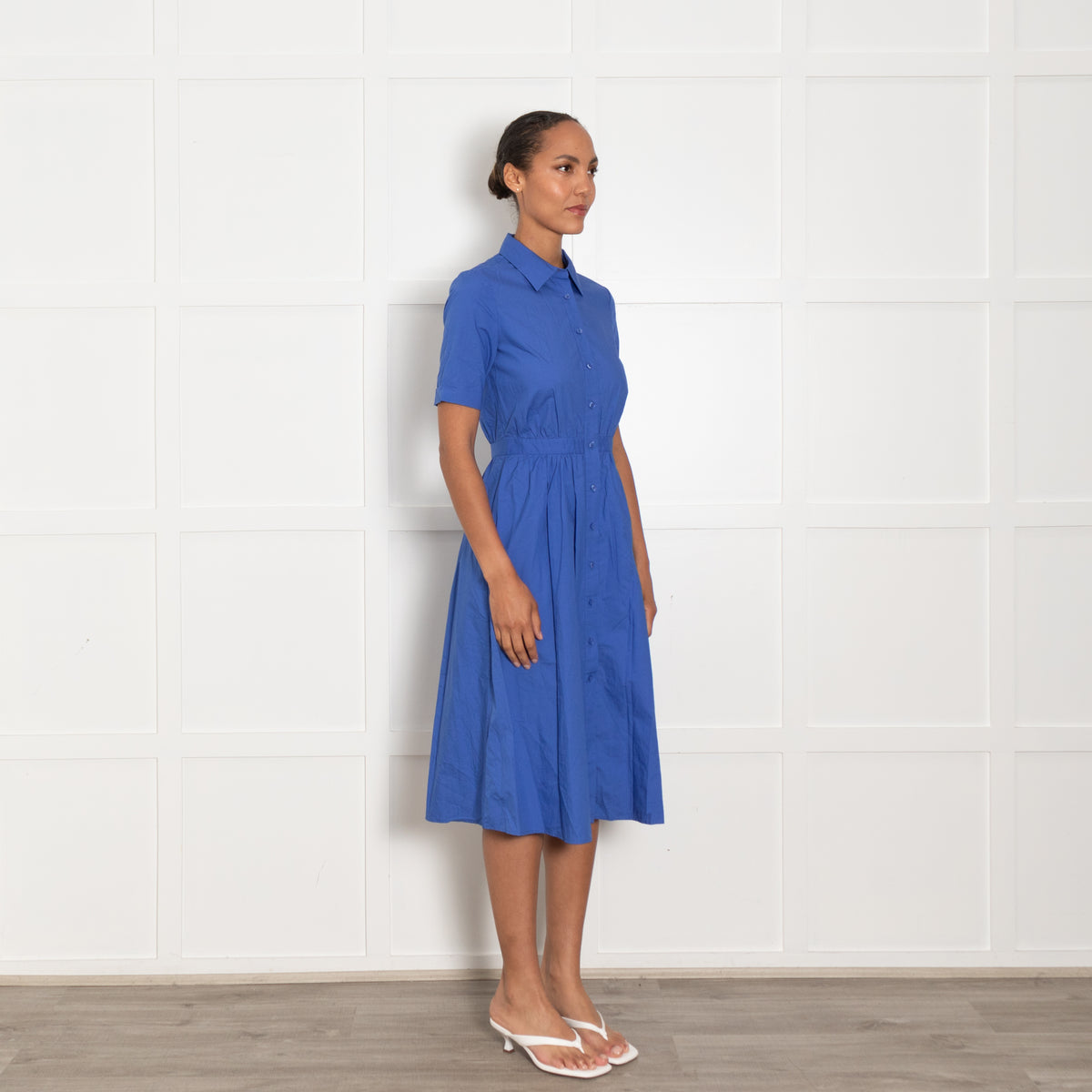 Iris & Ink Blue Button Front Shirt Cotton Dress