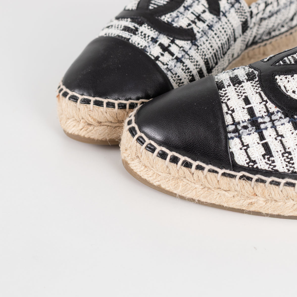 Chanel Black White Tweedy CC Espadrilles