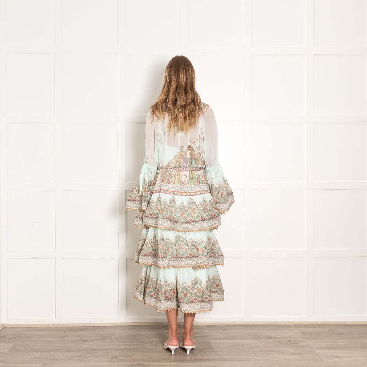 Zimmermann Turquoise Kaleidoscope Tiered Midi Dress